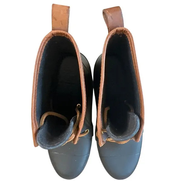 Tory Burch Lace Up Rain Boots Navy Rubber Short‎ Boot 9 - Image 4
