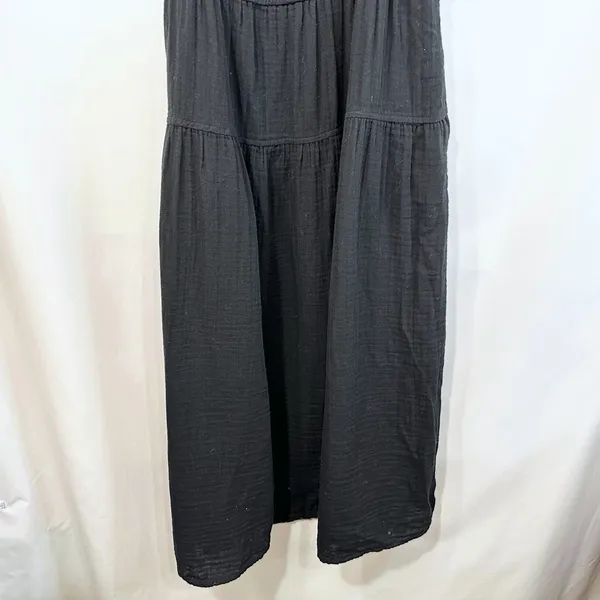 Old Navy Large Midi‎ Dress Black Cotton Gauze Smocked Tiered Pockets Witchy 1175 - Image 4