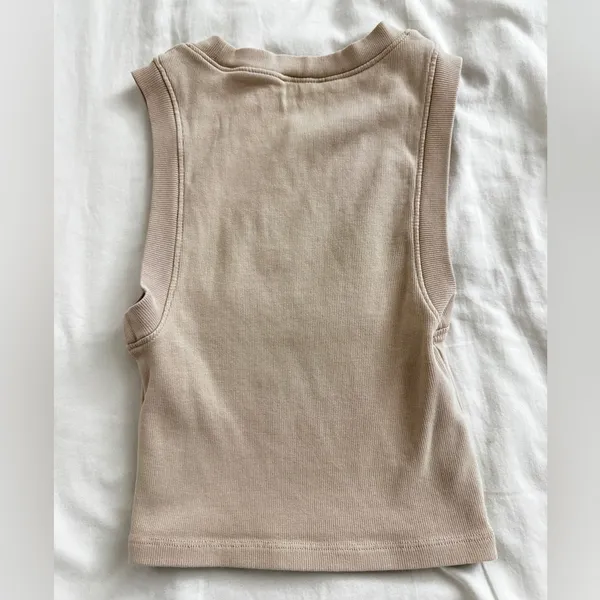 Zara Ribbed Cropped Tank Top - Beige/Tan, Size Small - Image 2