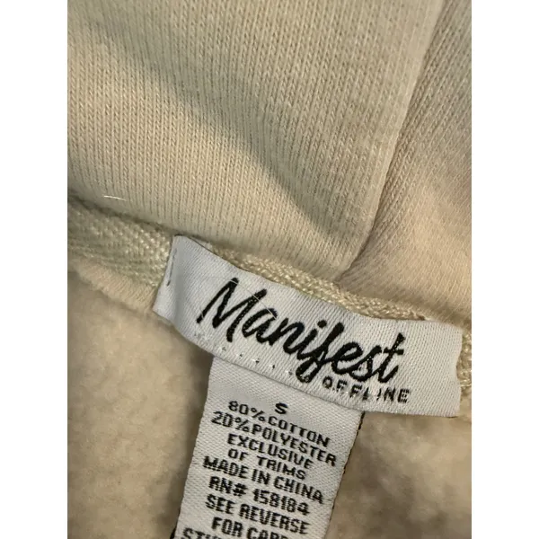 Manifest Offline Womens Cream‎ Quarter Zip Cropped Hoodie Sweatshirty Small - Image 5
