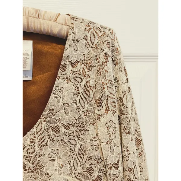 Laundry Coquette Babydoll Lace Dress Size 12 Cream Brown Cottage Boho Ren Faire - Image 9