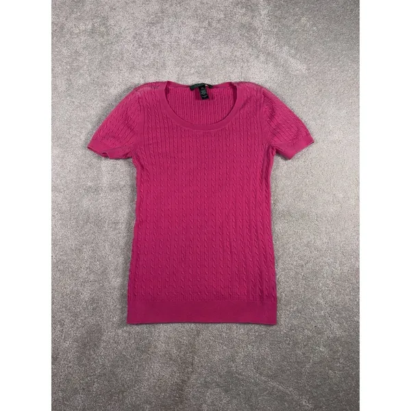 womens lauren ralph lauren short sleeve cable knit sweater Xs Shoulder Fade Spot - Image 2