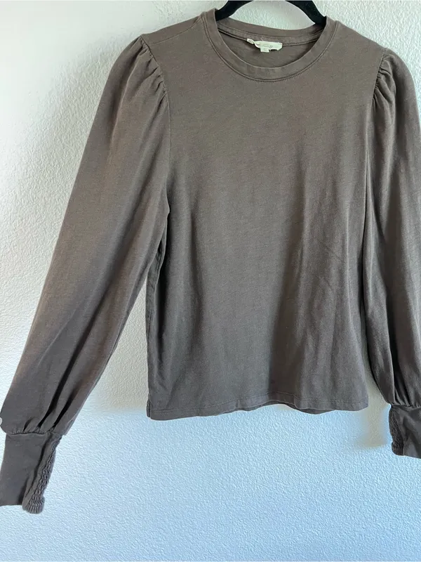Madewell‎ Women's Smocked Long-Sleeve Top in Soft Slub Roasted Chicory - Image 6