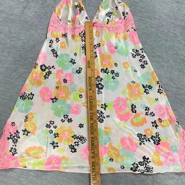 Victoria Secret M Floral Satin Lace Trim Slip Dress Lingerie Babydoll Cottage‎ - Image 10