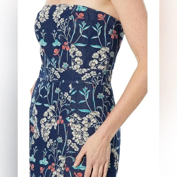 En Saison Opal Denim Floral Strapless Midi Dress Navy Blue Size Small NWT - Image 4