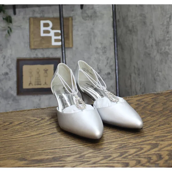 NWT Easy Street Womens Moonlight Dress Pump Evening Heels Silver Satin Gray 8M - Image 8