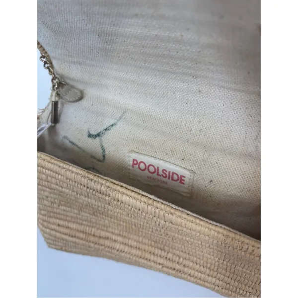 Poolside Gold Chain Women's Clutch Beige Seashell Raffia Crossbody - Image 6