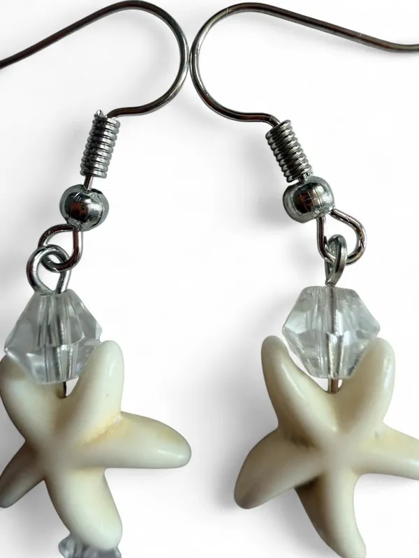 Handmade Silver & Cream Double Starfish Dangle Earrings 🌟🏝️ - Image 5