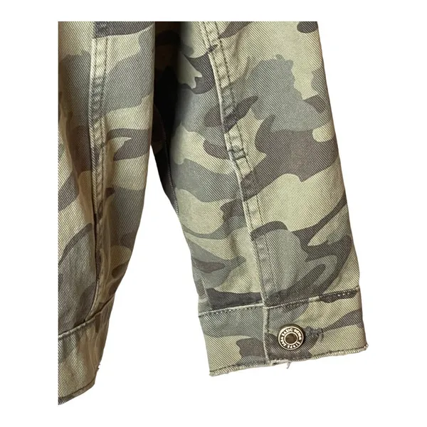 Zara Jacket Women Small‎ Green Camo Cotton Sequin Stripe Coat Streetwear Outdoor - Image 8