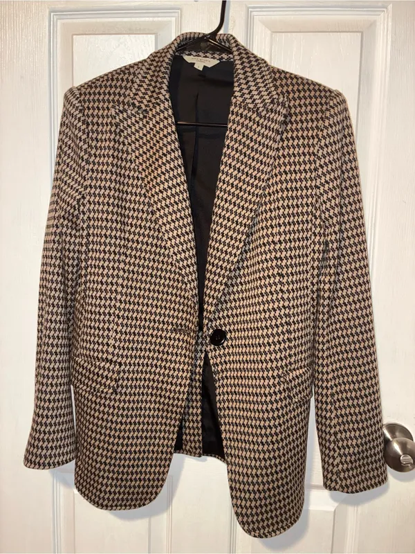 Max Studio London Houndstooth Blazer Women’s Small Tan Black Tailored Workwear - Image 2