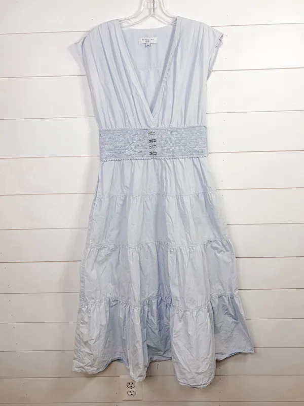 Derek Lam Light Blue Poplin V-Neck Tiered Midi Dress EUC US Size 4 MSRP $398 - Image 6