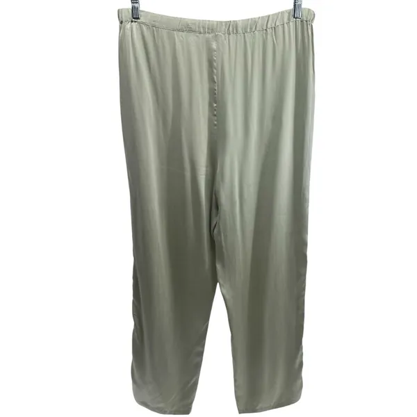 Clio 100% Silk Sage Green Drawstring Pants Pajama Career Luxury Old‎ Money L - Image 5