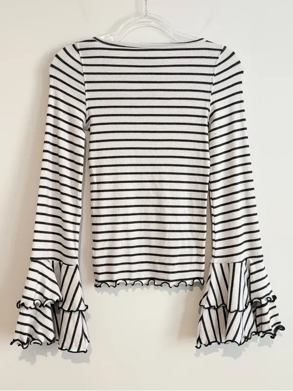 We The Free Free People Good Find Striped Bell Sleeve Ribbed Top grey‎ white size XS - Image 3
