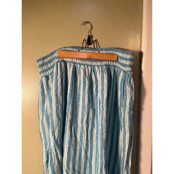A New Day Women's Size Large Beach Bungalow Linen Midi Picnic Skirt Blue White - Image 5