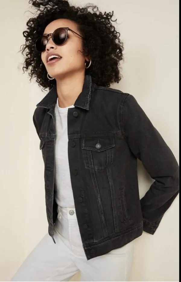old navy distressed black denim jacket  - Image 3