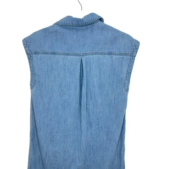 Madewell Chambray Denim Tunic Dress‎ V Neck Sleeveless Shirt Dress Shift Casual - Image 7