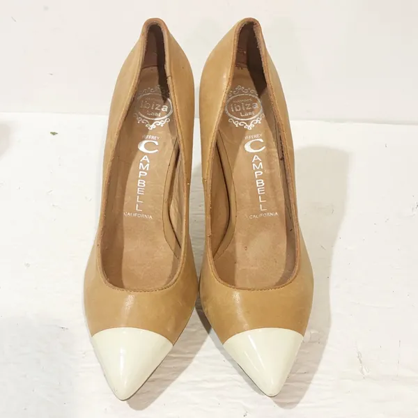 Jeffrey Campbell Bullet Tan White‎ Toe Cap Size 7.5 Women’s Heels Shoes - Image 2