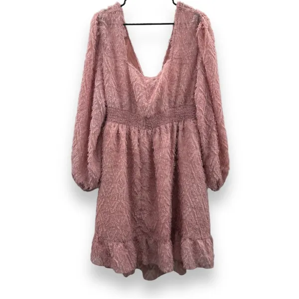 SHEIN Pink Feather Fringe Tie Open Front Long Sleeve Mini Dress Size 4XL‎ - Image 4