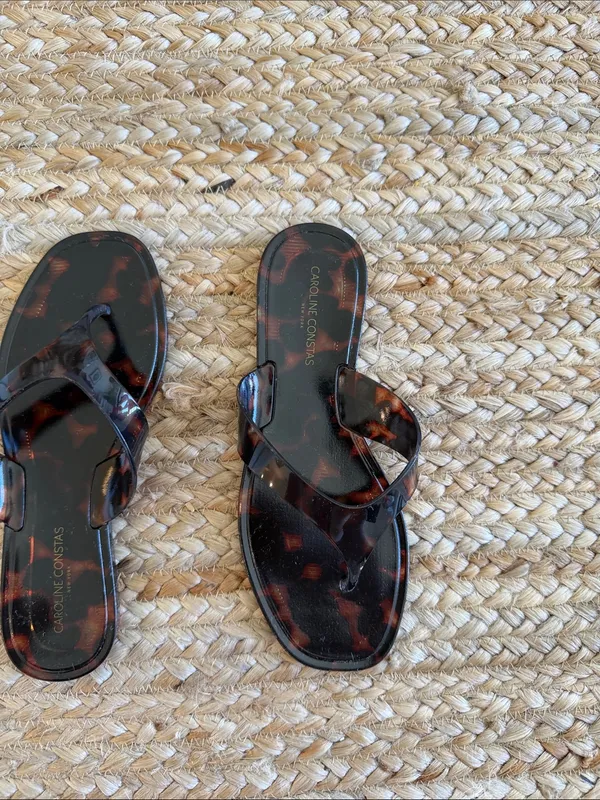 Caroline Constas Tortoiseshell Gloss Slide Sandals - Brown/Black - Image 2