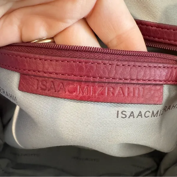 Isaac Mizrahi Bridgehampton Burgundy Cognac Leather Tote‎ Messenger Turnlock Bag - Image 15