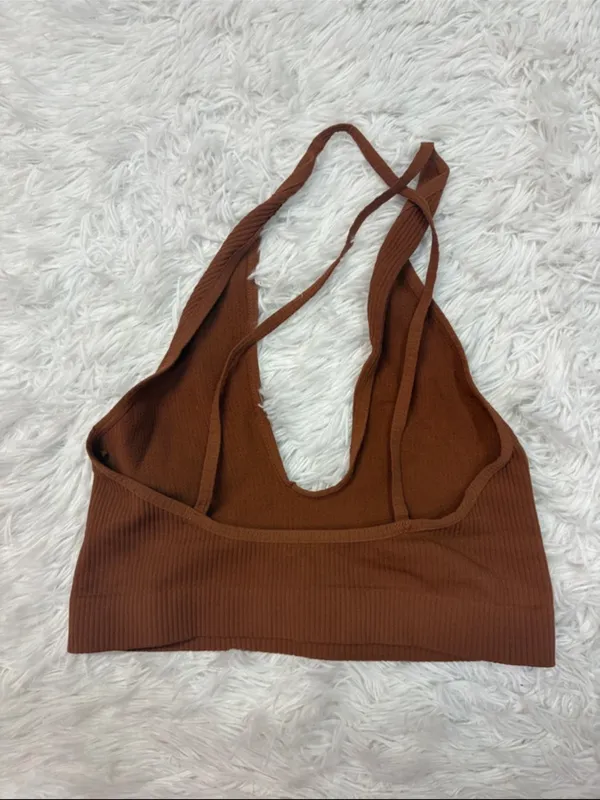 Free people intimately seamless Rust Brown Ribbed Halter Bralette - Image 2