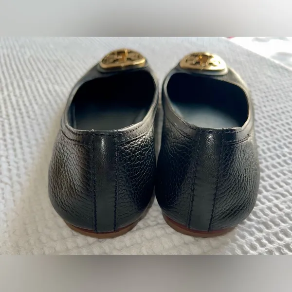 Tory Burch Black Flats with Gold Emblem - Image 3