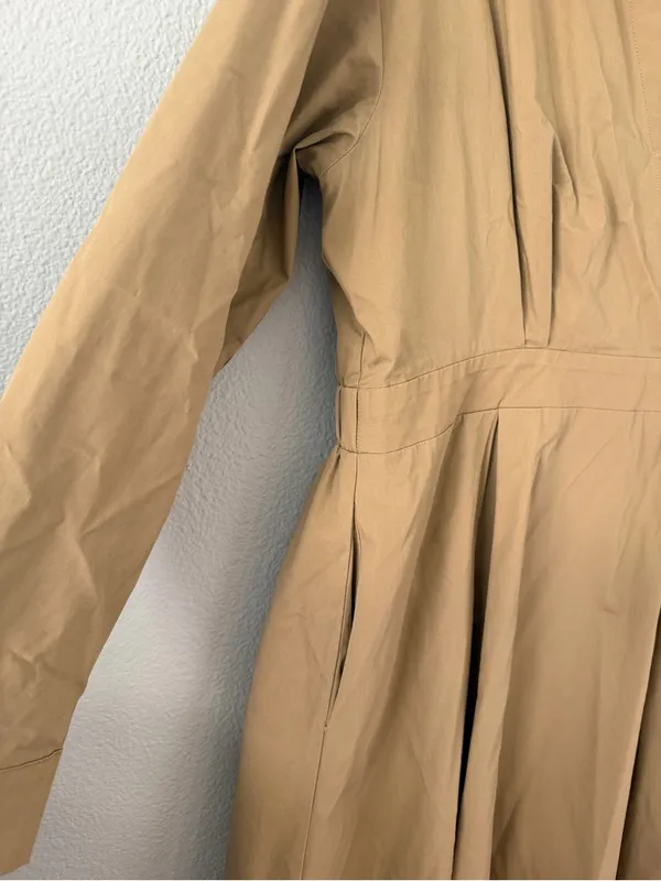 Cider Khaki 100% Cotton Wrap-Front Long Sleeve Midi Dress - Image 7
