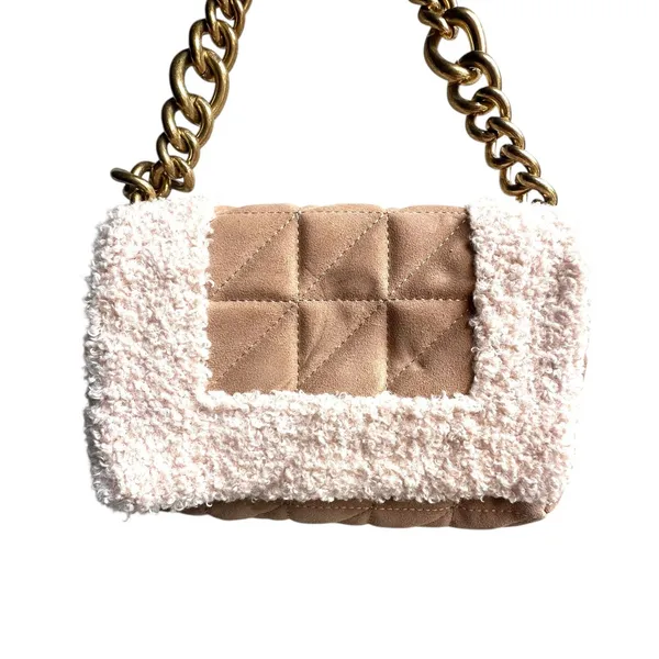ZARA Quilted Shearling‎ Shoulder Bag Tan - Image 4