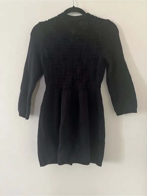 Vintage Y2K Black Babydoll Crochet Knit Cardigan Sweater Small Button Front - Image 5
