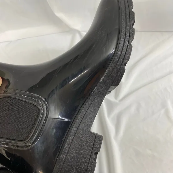 Capelli New York women's black glossy rubber ankle rain boots stretch slip on 11 - Image 7