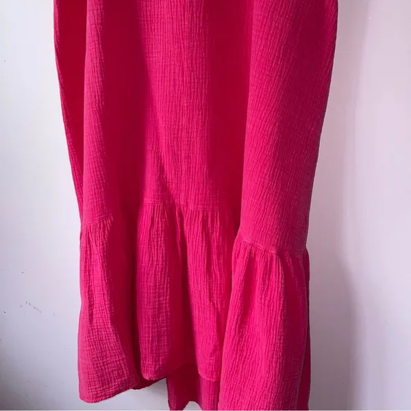 143 Lovestory Size M Pink Maxi Dress Gauzy Cotton Oversized Ruffle - Image 7