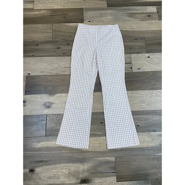 Alex Marie Pants Size 4 White Pink Gingham Lightweight Flare Leg Side Zip - Image 2