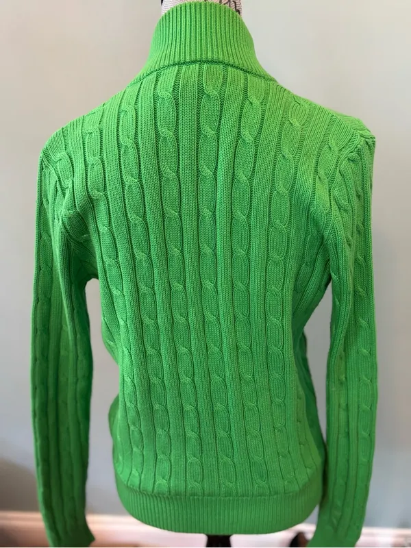 Ralph Lauren Green Cable-Knit Zip Cardigan - Image 3