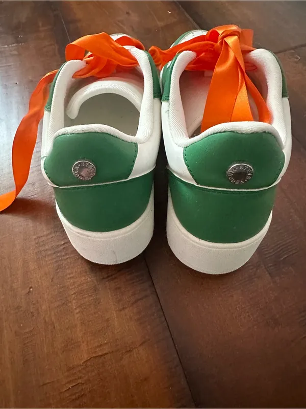 Steve Madden White and Green Platform Sneakers with Orange Satin Laces UMiami - Image 5