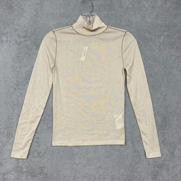 Madewell Shirt Womens 2XS Beige Mock Neck Semi‎ Sheer Pullover Tee Top NN260 XXS - Image 4