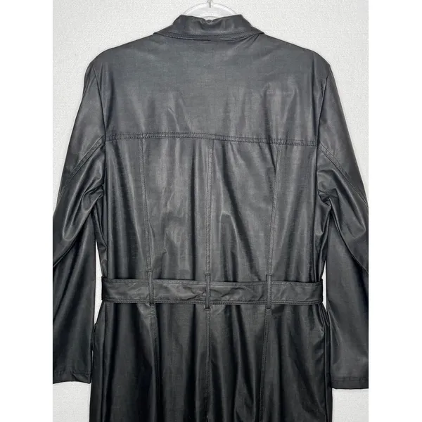 1990s Rave 4 Real Black Coated Stretch Trench Coat Women’s M/L - Image 13