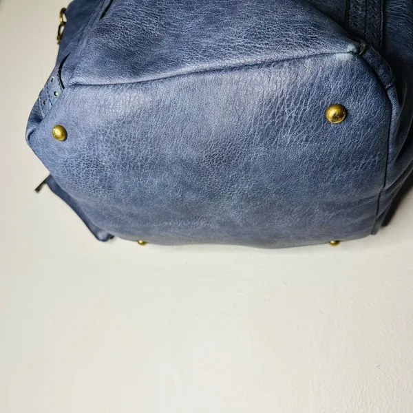 AMPERE Vegan Blue Leather The Amelie Tote Brass Hardware Coin Purse Shoulder Bag - Image 7