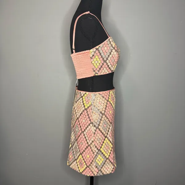 NWT CAROLINE CONSTAS Sequin Crop Top & Skirt Set Pink Size 2 - Image 4
