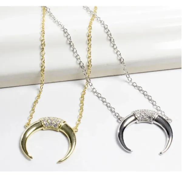 NEW Women's Gold-Plated Crescent Moon Horn Necklace‎ Size 16 + 2” - Image 2