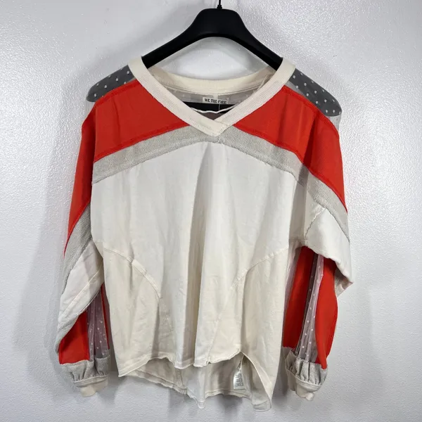 We The‎ Free Roadside Tee Orange Cream Pullover Swiss Dot Mesh Balloon Sleeves - Image 3