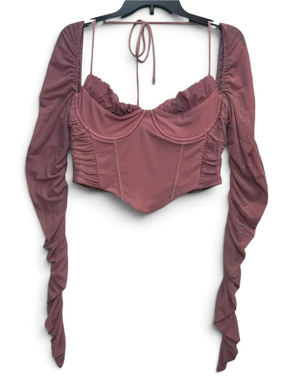 White Fox Mauve Corset Crop Top Women’s 2XL Ruched Mesh Long Sleeve NWT - Image 3