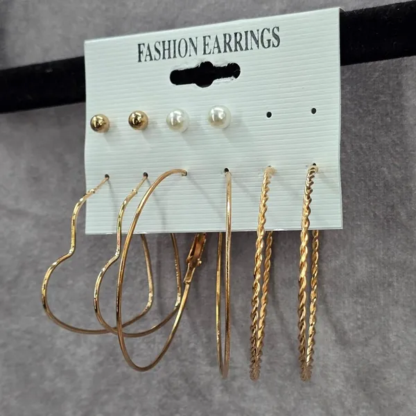 Gold Pearl Hoop Stud Swirl Heart‎ Dangle Fashion Jewelry Earrings NWT JB2-24 - Image 3