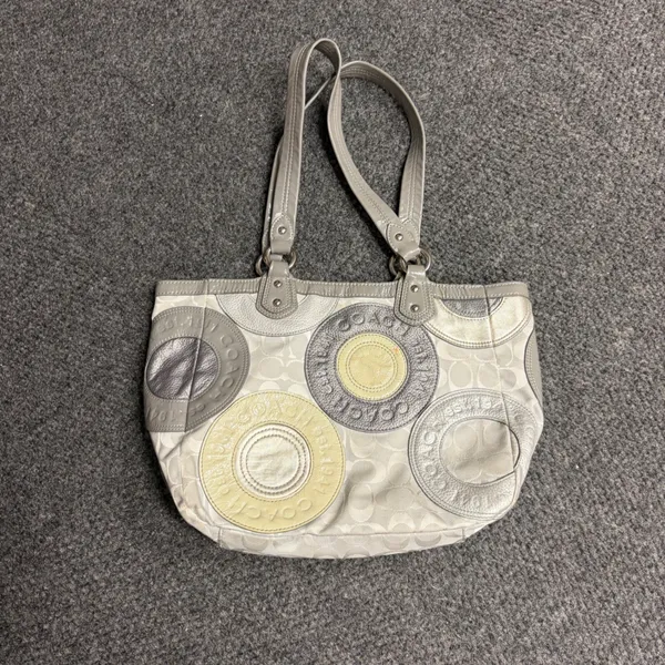 Coach Carly Patchwork Tote Bag Metallic Silver Grey Jacquard 14569 Y2K - Image 2