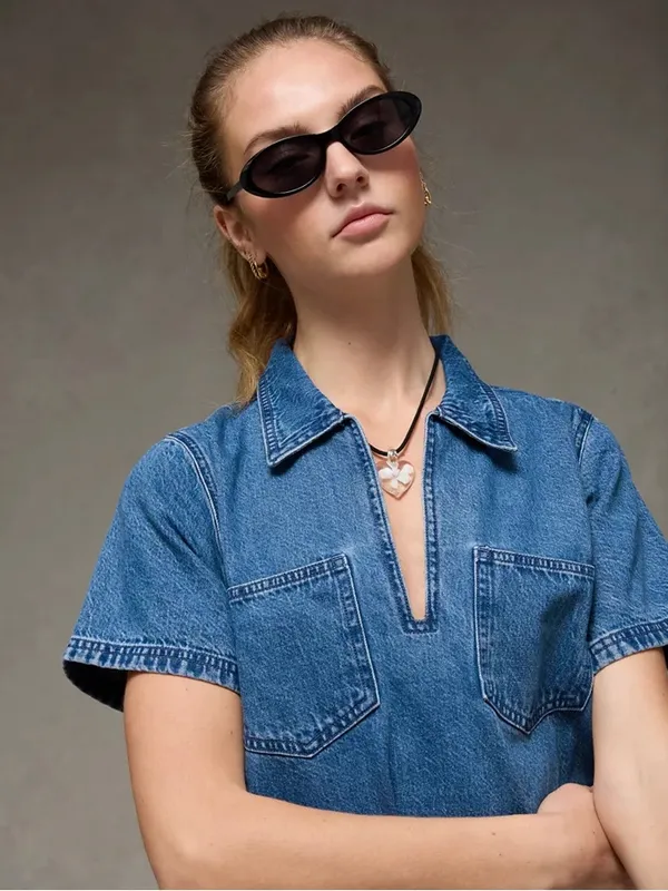 American Eagle Outfitters Denim Collar Mini Dress - Image 4