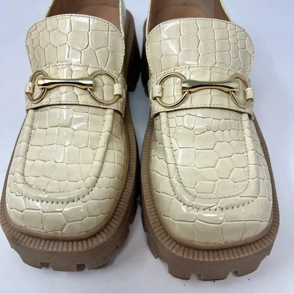 Urban Outfitters Boca Croc Lug Platform Loafers Cream Womens 9 Gold Bit Y2K - Image 7