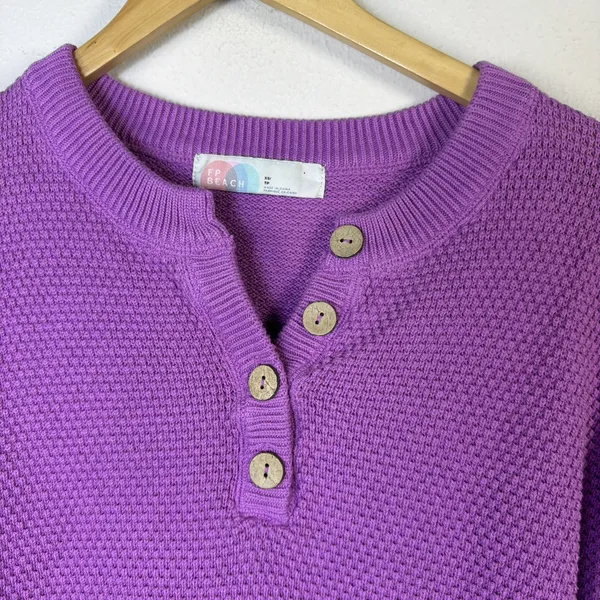 Free People Beach Women Hailey Hailee Waffle Knit Sweater purple XS vacation - Image 2