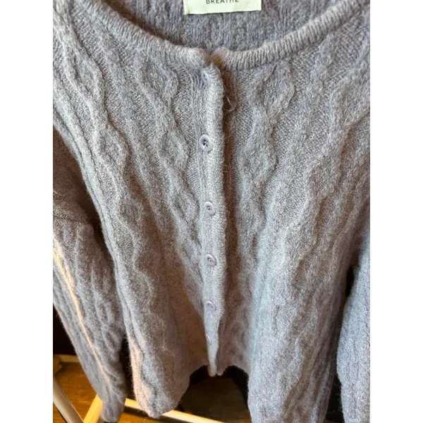 Breathe‎ Lavender Alpaca Blend Cable Knit Cardigan Sweater Purple Made in Korea - Image 6