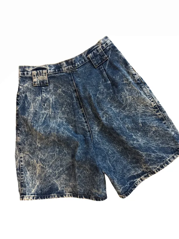 Women's Acid-Wash Blue High-Rise Jean Shorts - Image 3
