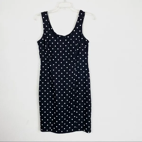 Vintage Black & White Polka Dot Sleeveless Mini Dress - Image 6