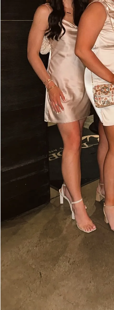 Gold silky cocktail dress - Image 3